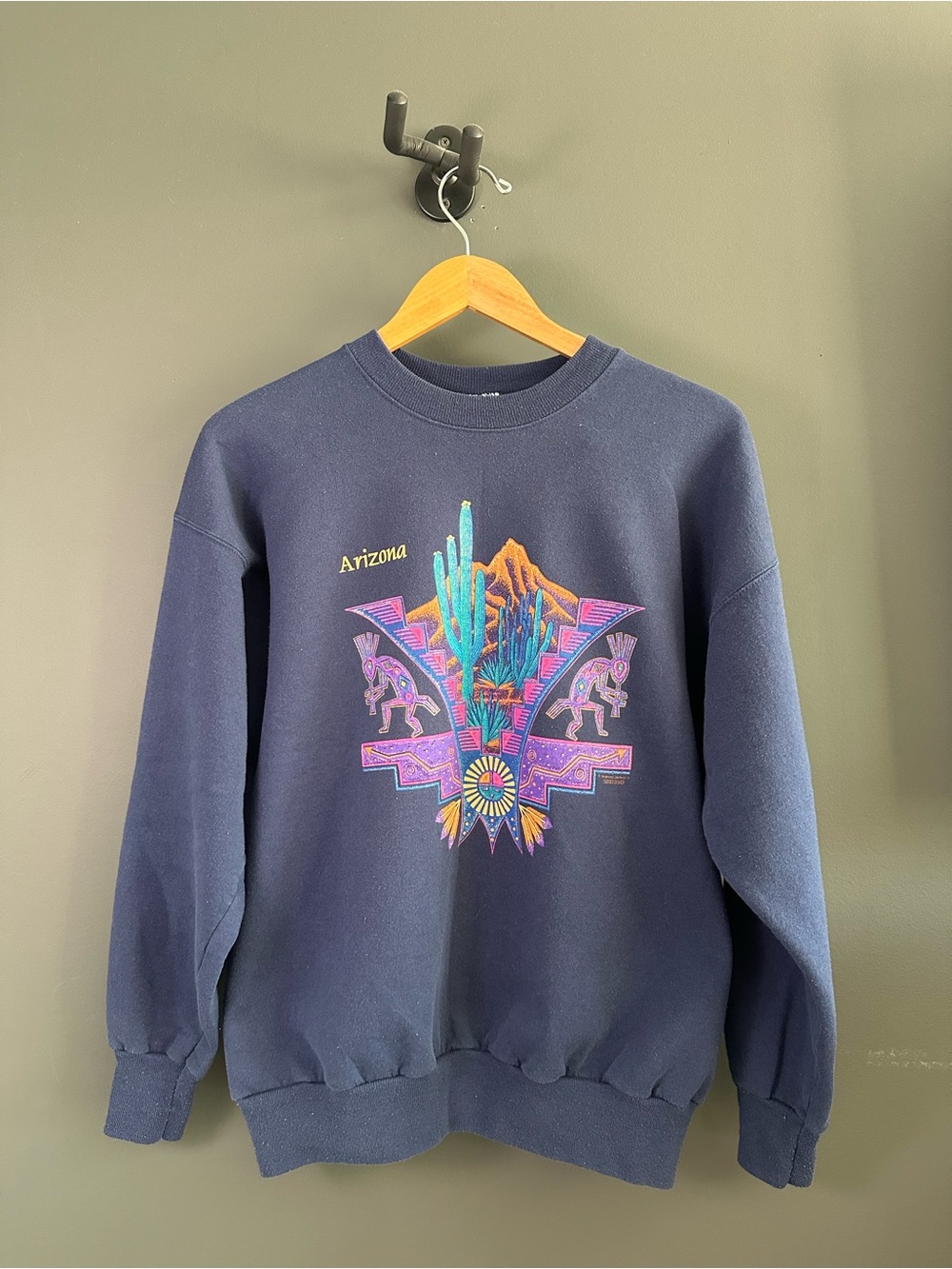 Hanes Navy Crewneck Sweatshirt with Colorful Southwestern Graphic